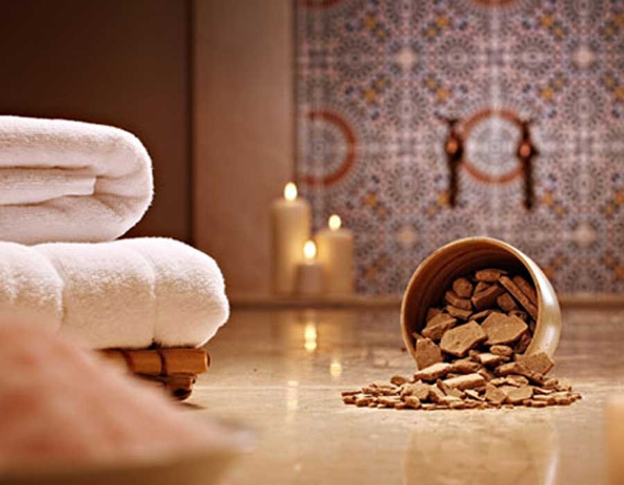 Moroccan bath with body care products and hair wash