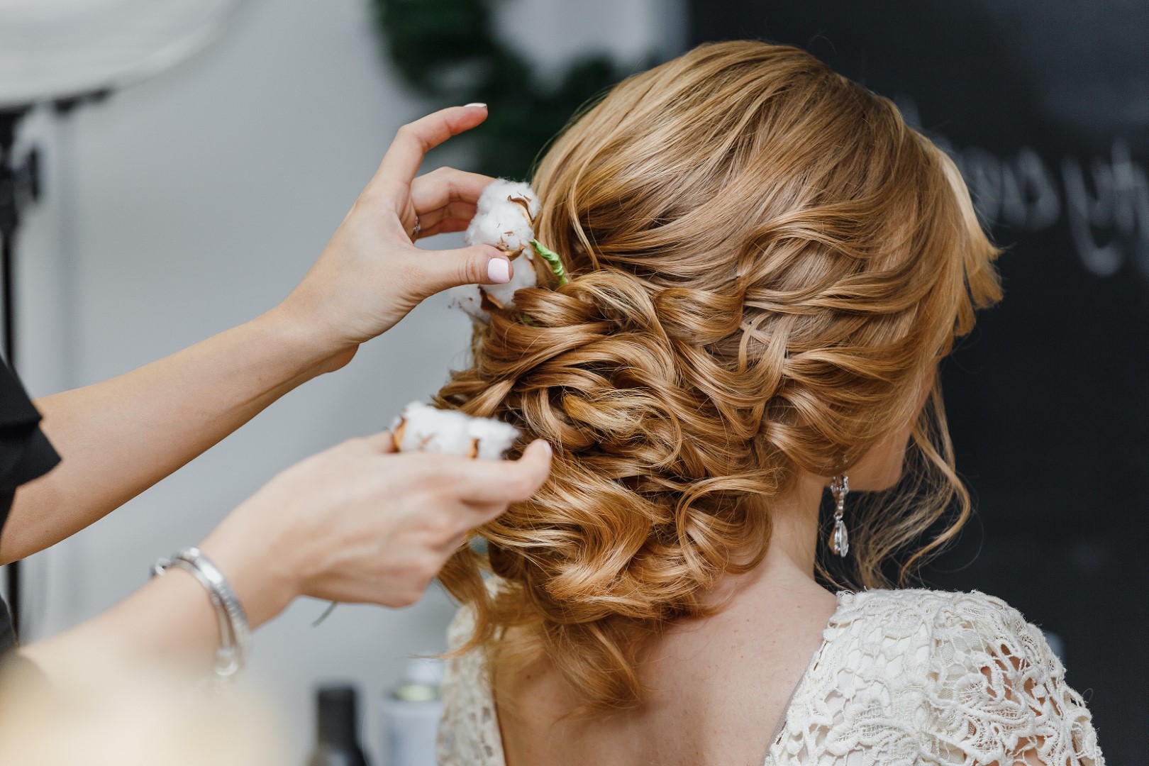 bridal preparation (hair styling or make up)