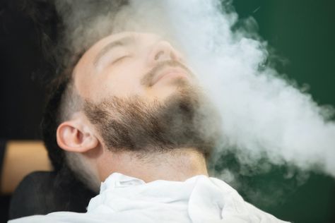 Shaving beard with steam